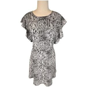 Who What Wear Grey Snake Print Ruffle Fit & Flare Short Dress Size XL flattering